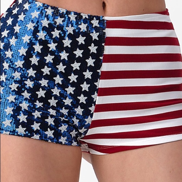 Nu Shuz Pants - Red White Blue Stars Stripes Festive Bootie Shorts